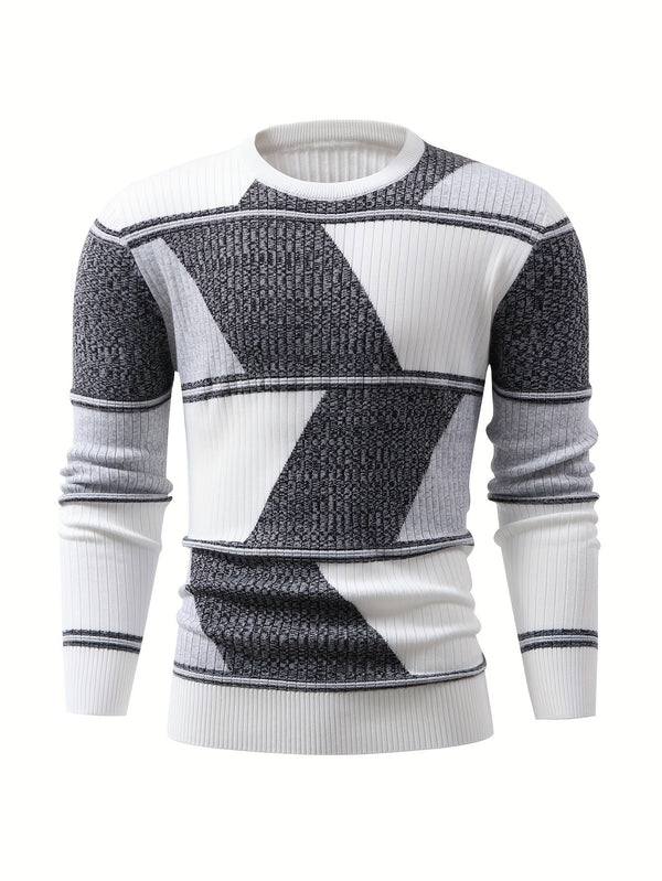 Frank - Strickpullover mit Geometrischem Muster und Geripptem Kragen für Männer