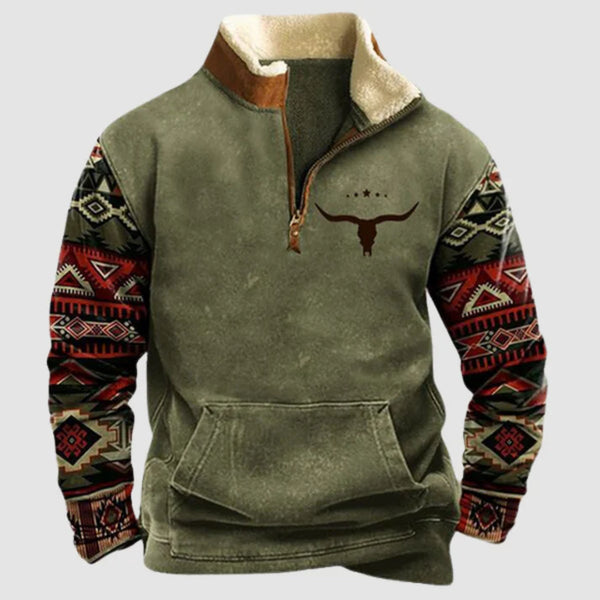 Victor - Bequemer Vintage Fleece-Winterpullover mit Reißverschluss für Herren