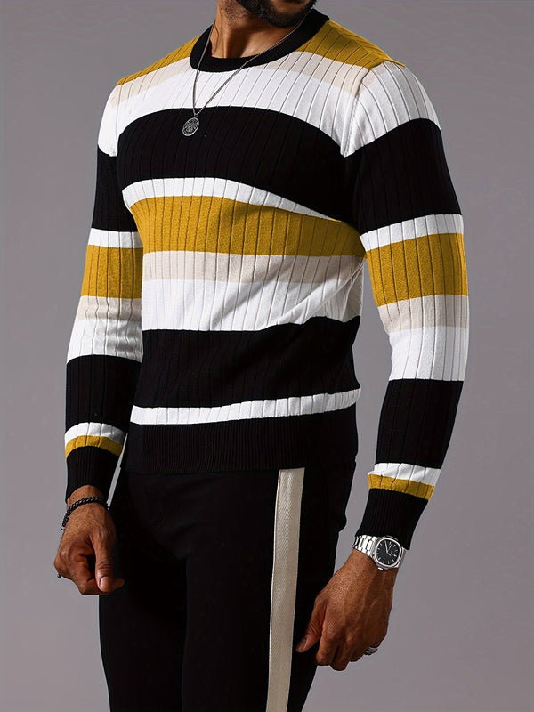 Donald - Gestrickter Pullover mit Farbblock und Rundhalsausschnitt für Herren