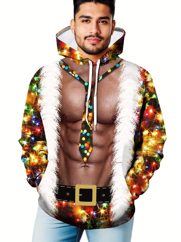 Tommy - Kapuzenpulli mit Lustigem 3D-Weihnachtsdruck und Kängurutaschen für Männer