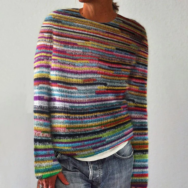 Alfreda - Einzigartiger gestreifter Langarm-Pullover mit langen Ärmeln